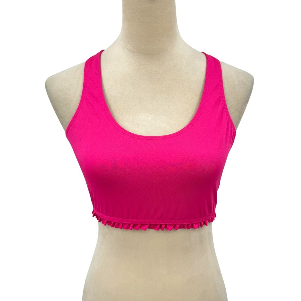 143 Story Lizzy Two Piece Hot Pink Ruffle High Waist Legging Crop Tank Set - Picture 6 of 16